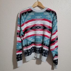 Saturdays multi-colored chunky 3D Southwestern 90s grunge Knit Crewneck Sweater